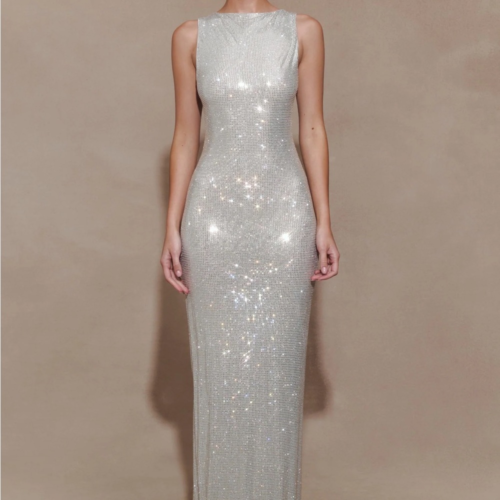 Meshki Magnolia Sleeveless Diamante Maxi Dress - Silver